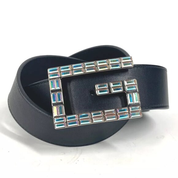 GUCCI 550106 Sequin GG logo crystal belt Leather Black display picture 2